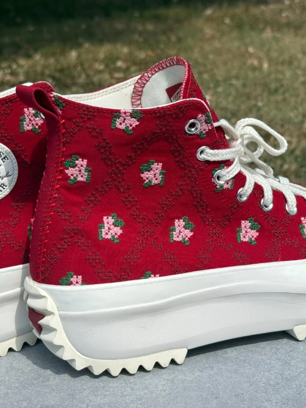 Converse Run Star Hike Mens 13 Womens 14.5 Red Floral Platform Coquette Y2K 4245